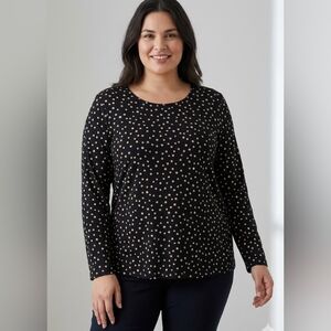 Koos Of Course! Women's Black Polka Dot Scoop Neck Long Sleeve Blouse Size Large